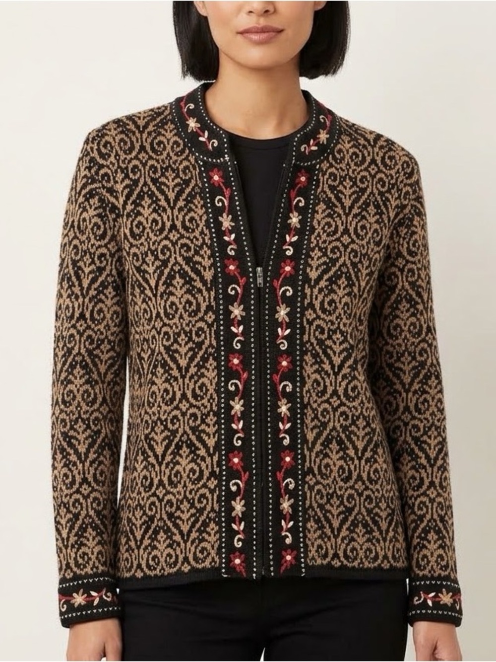 Nomadic Traders Embroidered Full Zip Sweater Jacket Cotton Ramie Large